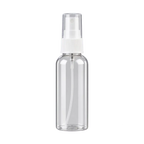 A clear plastic mushroom fine mist spray bottle with a white spray pump and a transparent cap, shown on a solid white background.