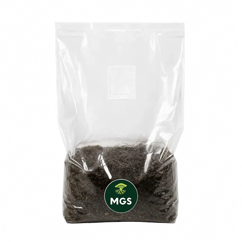 An Inject and Grow bag product photo featuring a mushroom grow kit